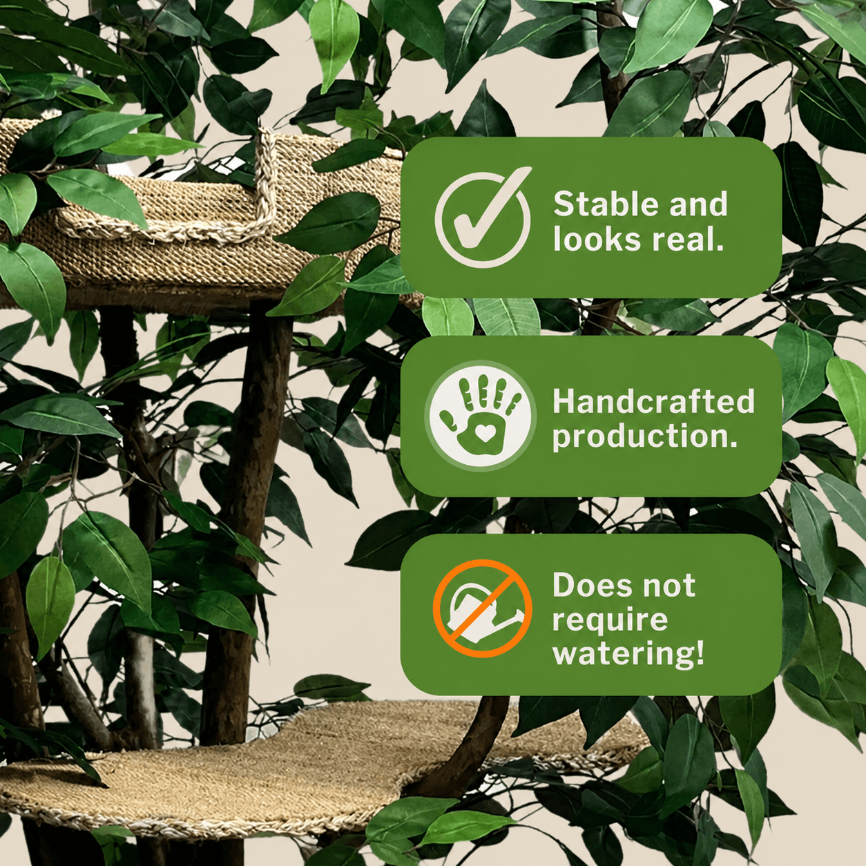 1.80m Tropical Luxury Cat Tree – Natural Cat Tower With Basket